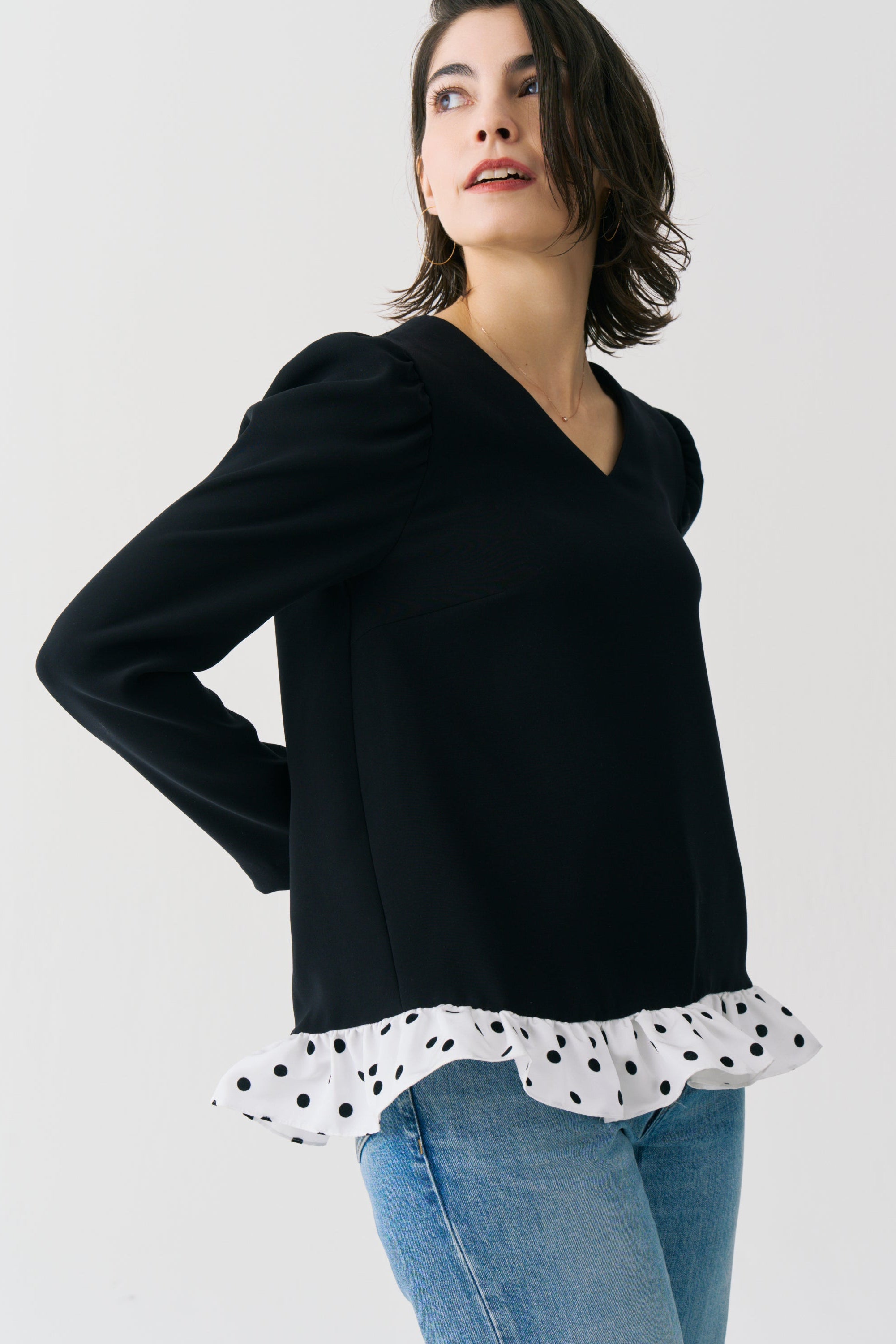 Dot Frill Long Sleeve Blouse