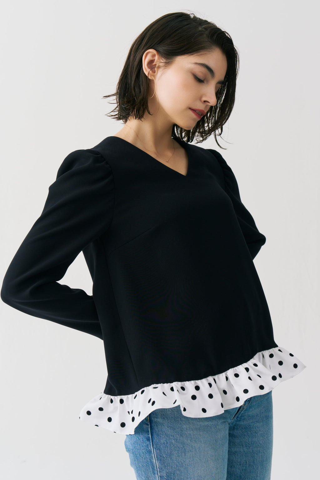 Dot Frill Long Sleeve Blouse