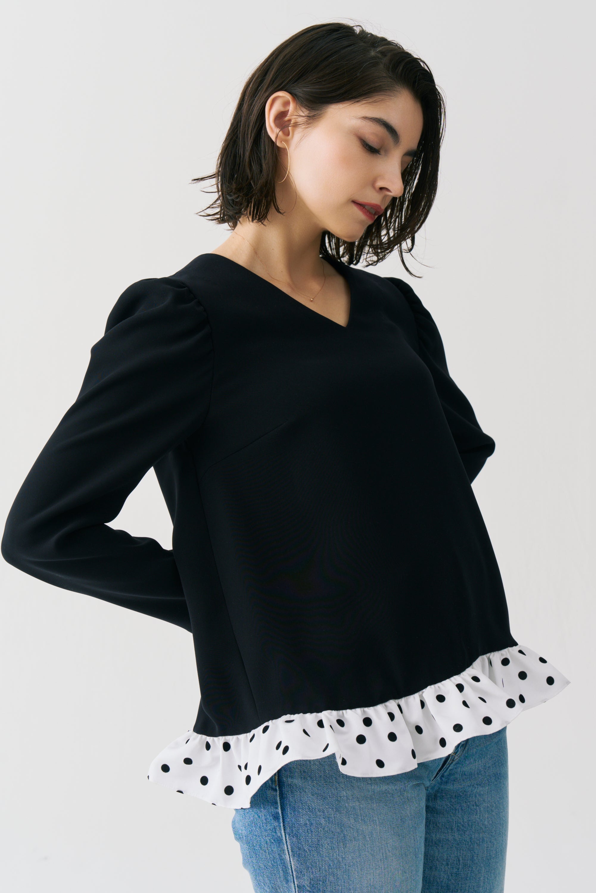 Dot Frill Long Sleeve Blouse