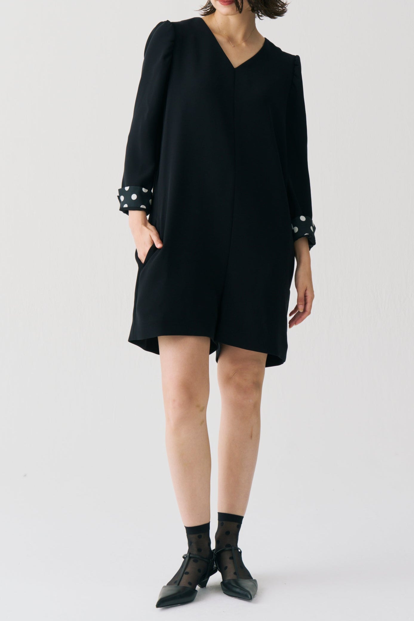 Dot Lining Sleeve Short Romper