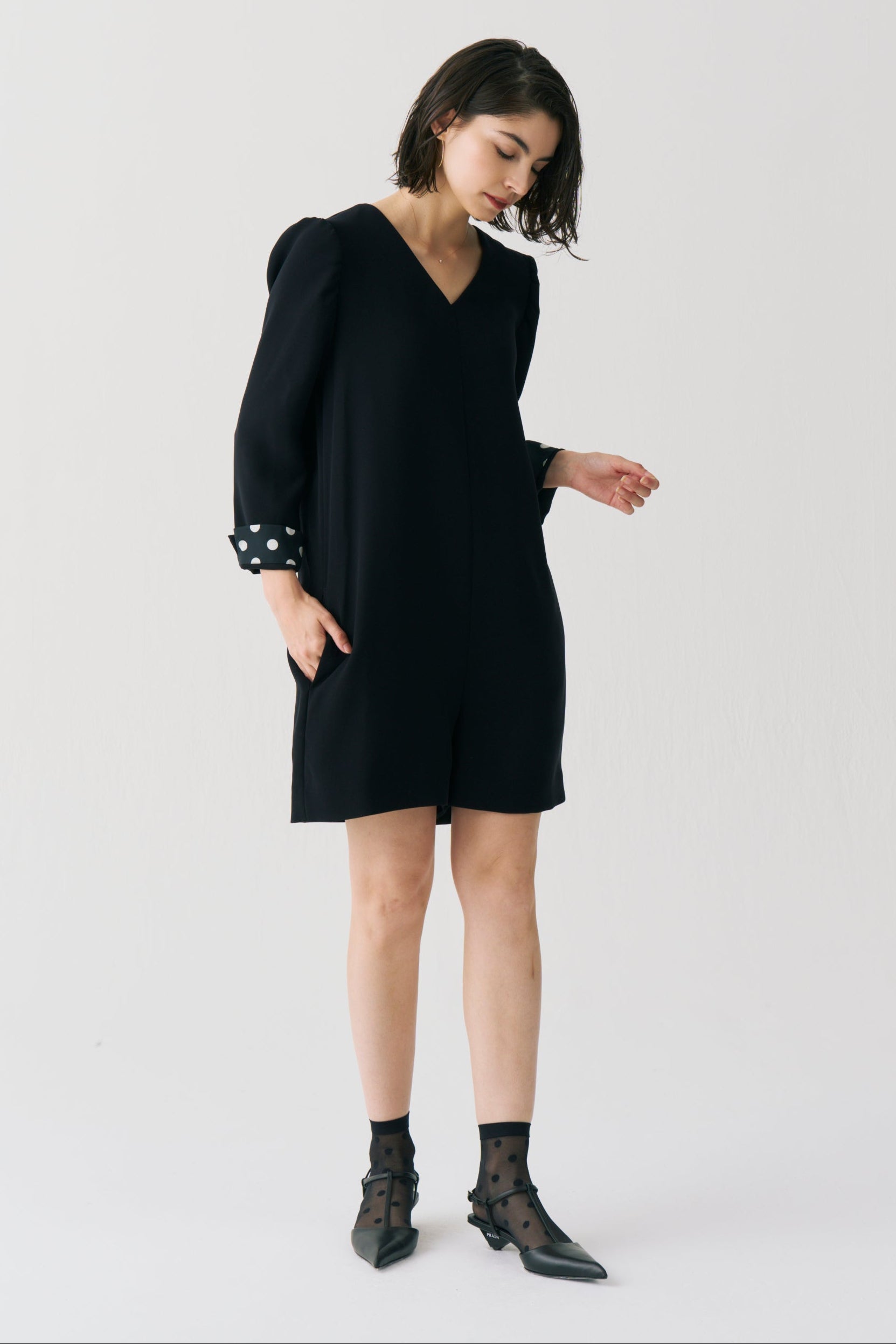 Dot Lining Sleeve Short Romper