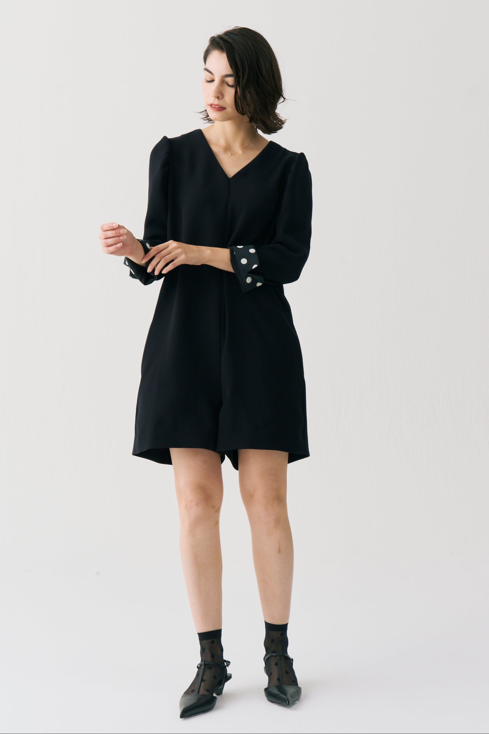 Dot Lining Sleeve Short Romper