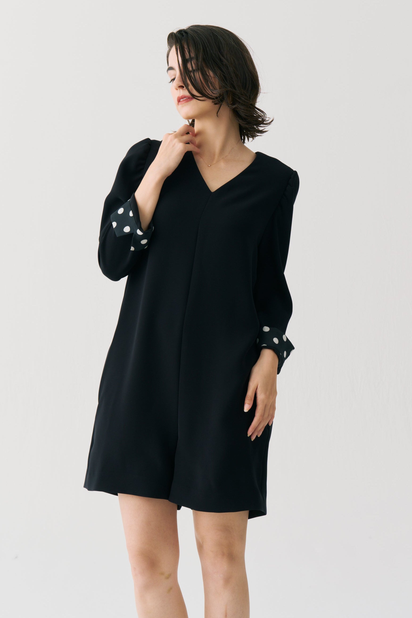 Dot Lining Sleeve Short Romper