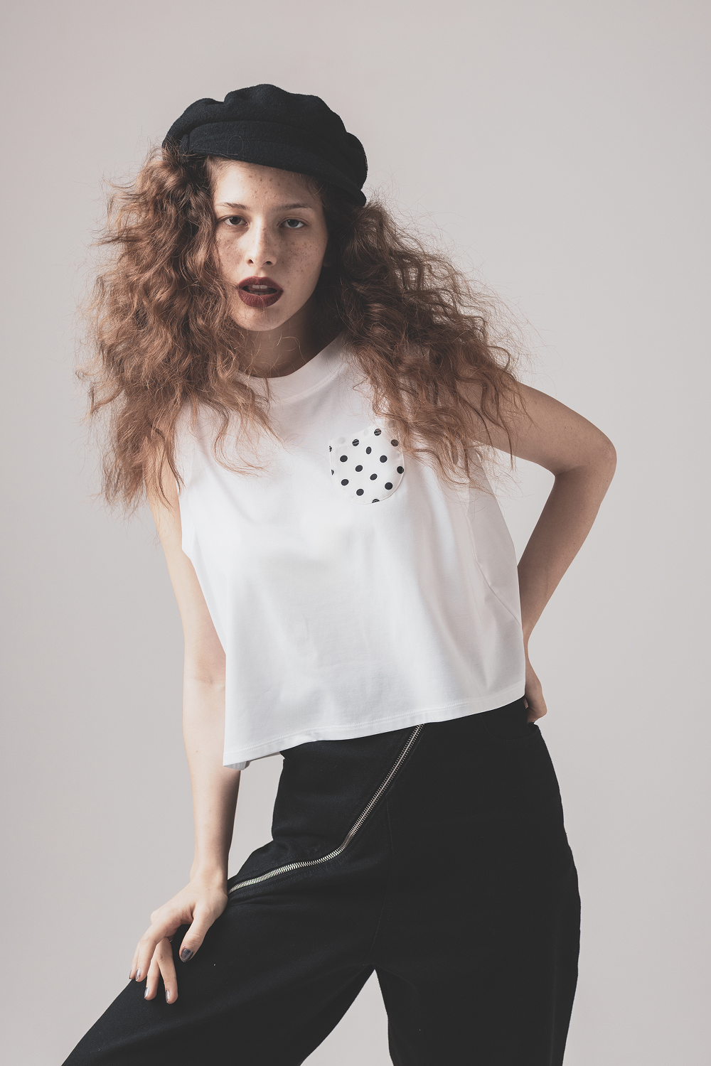 Dot Pocket Sleeveless Top