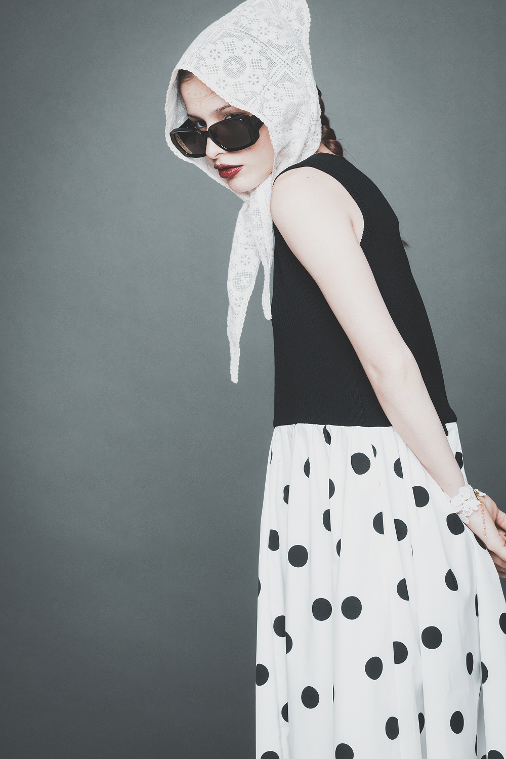 Dot Panel Maxi Dress（black)