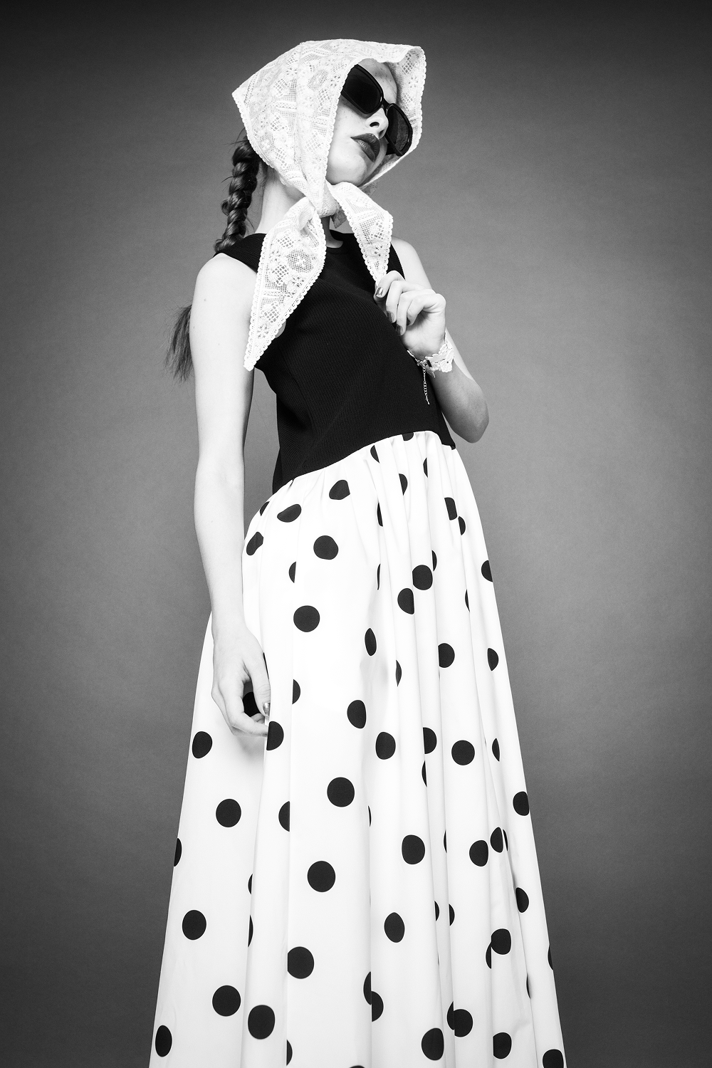 Dot Panel Maxi Dress（black)