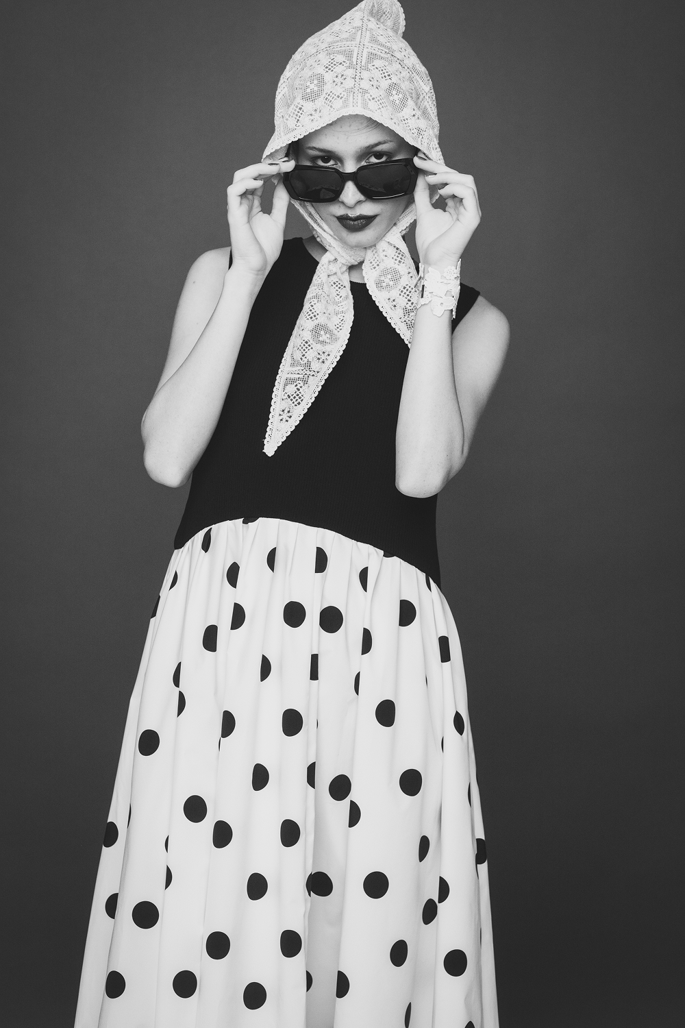 Dot Panel Maxi Dress（black)