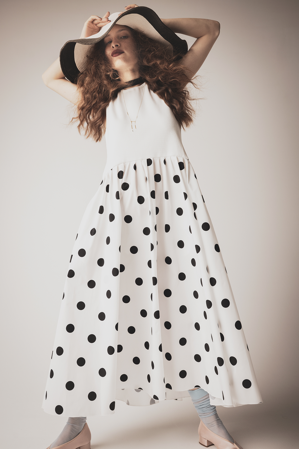 Dot Panel Maxi Dress（white)