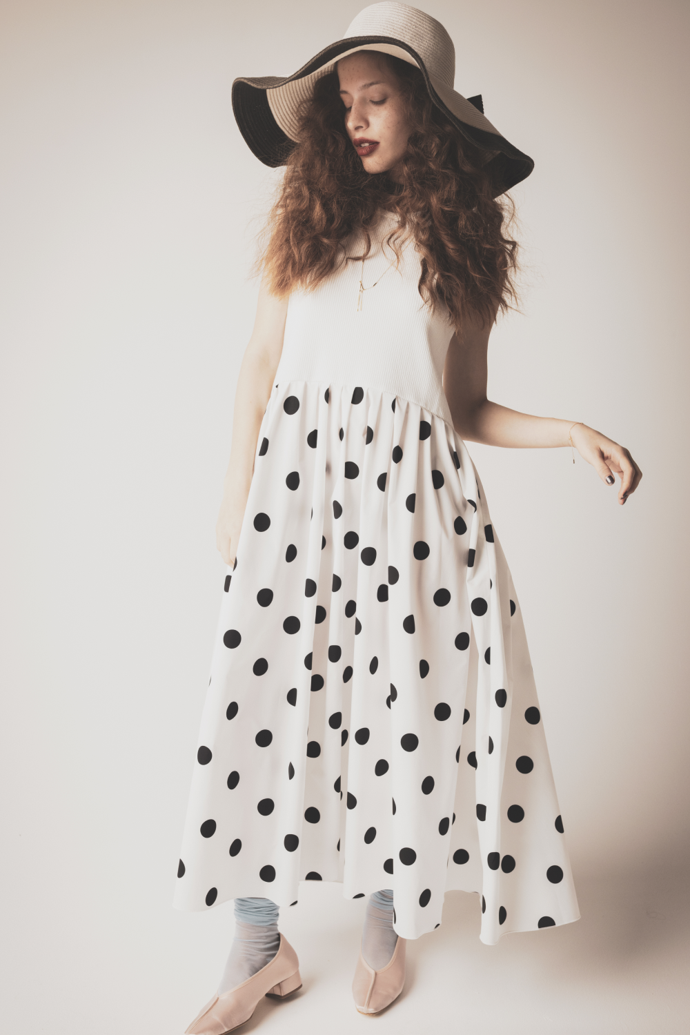 Dot Panel Maxi Dress（white)