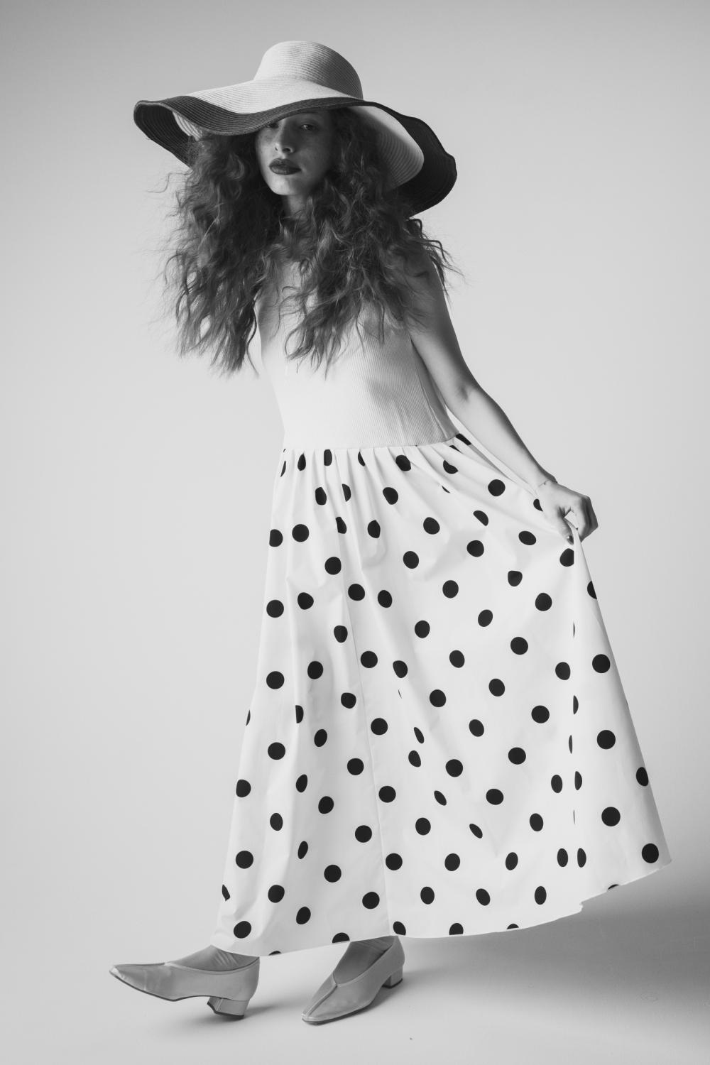 Dot Panel Maxi Dress（white)