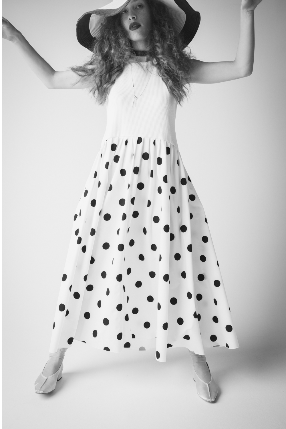 Dot Panel Maxi Dress（white)