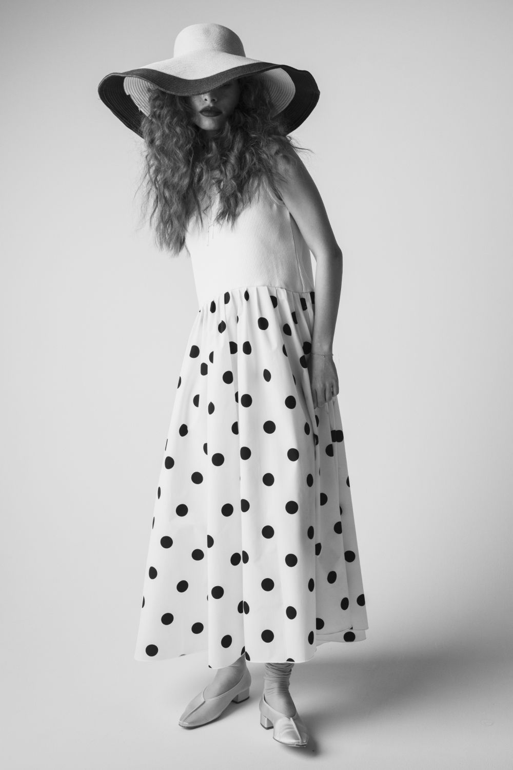 Dot Panel Maxi Dress（white)