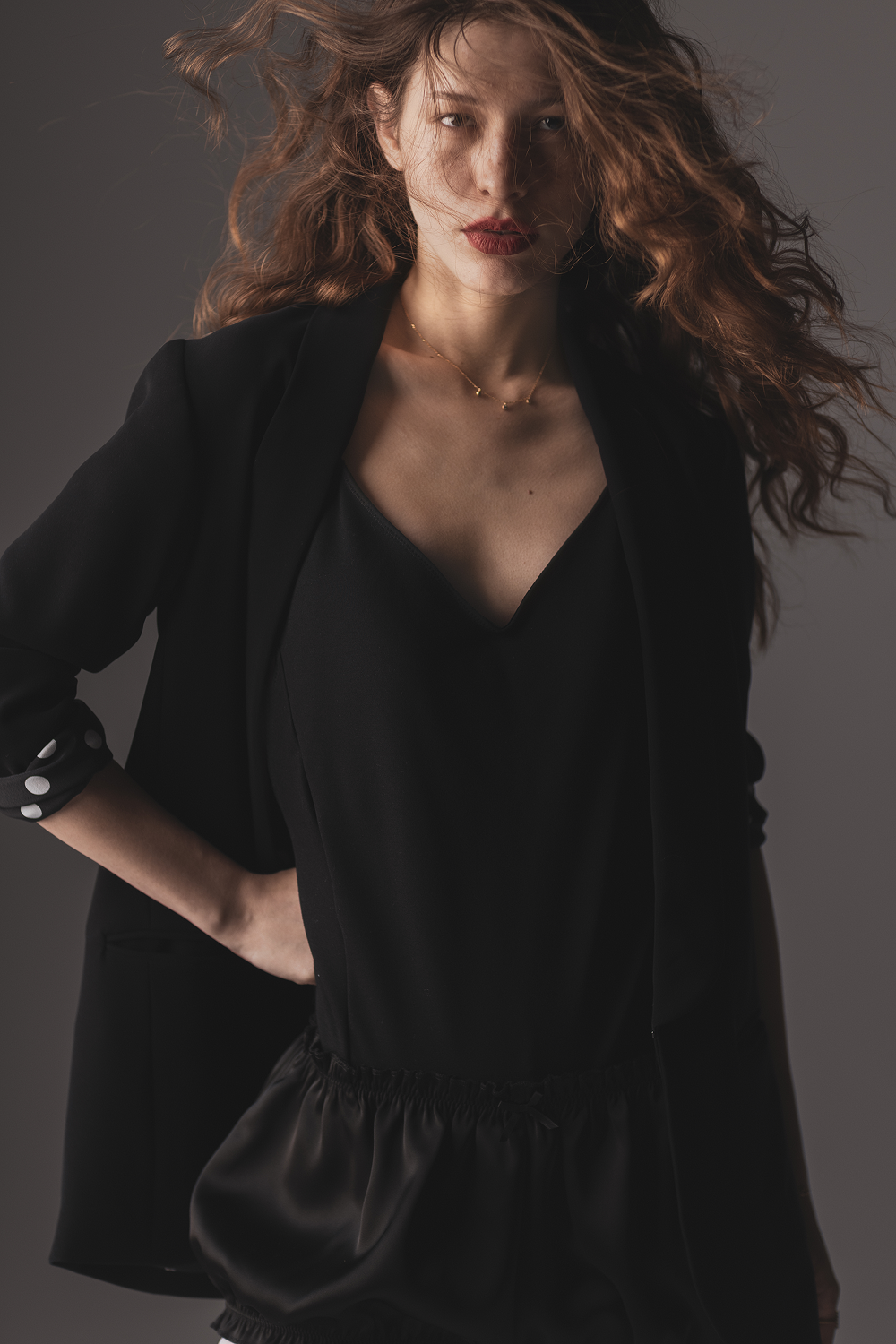 Dot Lining Tuxedo Jacket