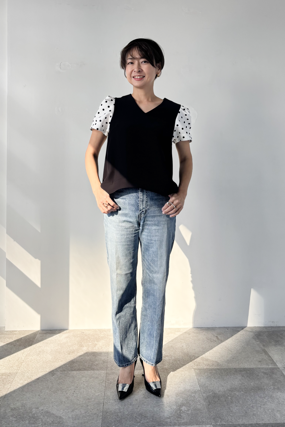 Dot Puff Sleeve Blouse