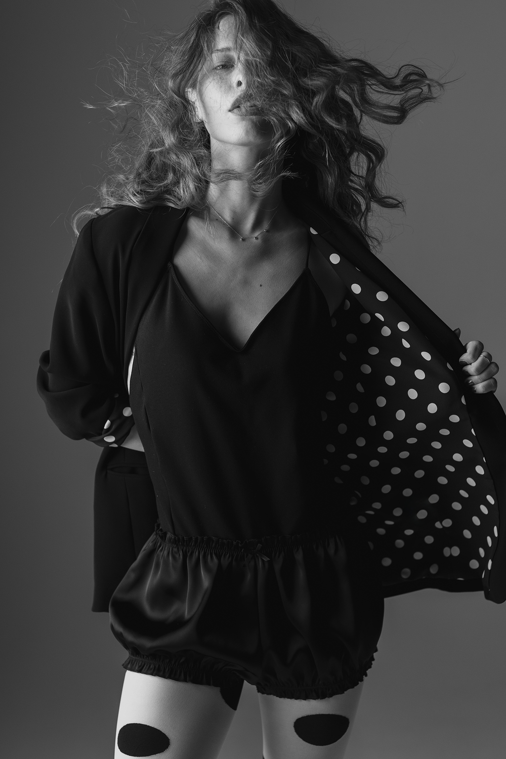 Dot Lining Tuxedo Jacket